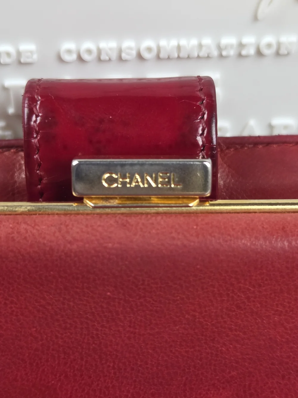 Vintage Chanel Red Patent Leather Oversized CC Kiss Lock Wallet